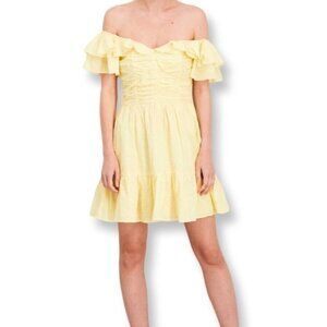 AQUA NWT Yellow Eyelet Mini Off Shoulder Dress Size XL Cottagecore Prairie
